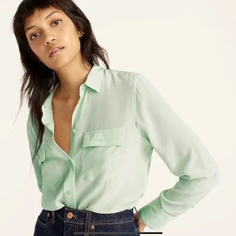 J.Crew Creme De Menthe Classic-fit Silk Shirt Button-down Top